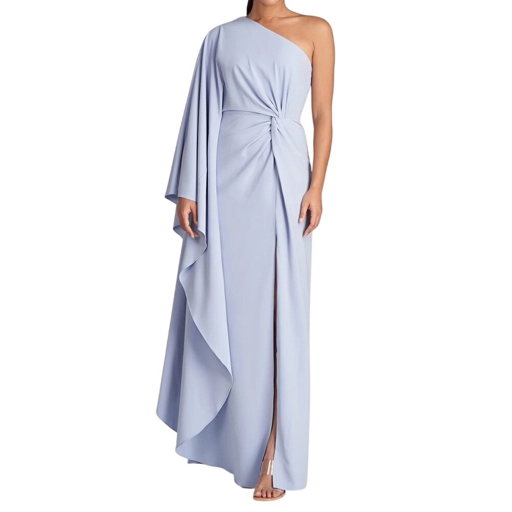 Halston Heritage Ariella One Shoulder Cape Sleeve Gown Powder Blue Dress Sz 4